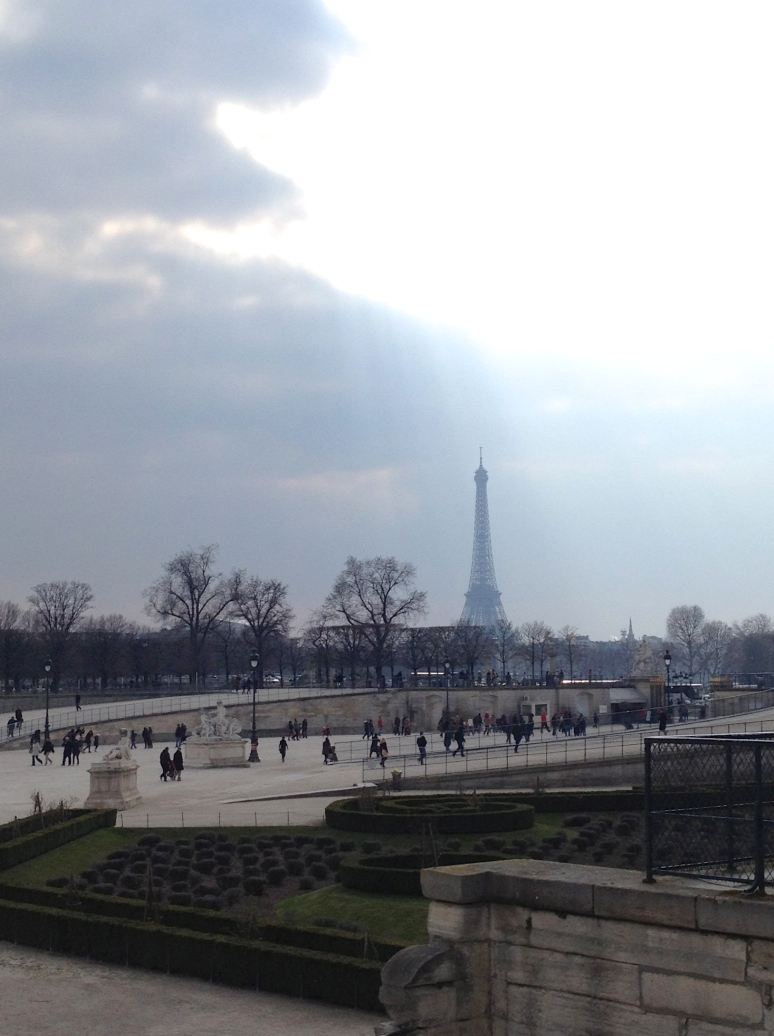 A far off glimpse of the Eiffel Tower